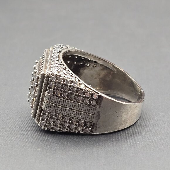 Unisex Sterling Silver & Clear Rhinestone Statement Ring Size 9 Signed M 9.72g - Picture 3 of 11
